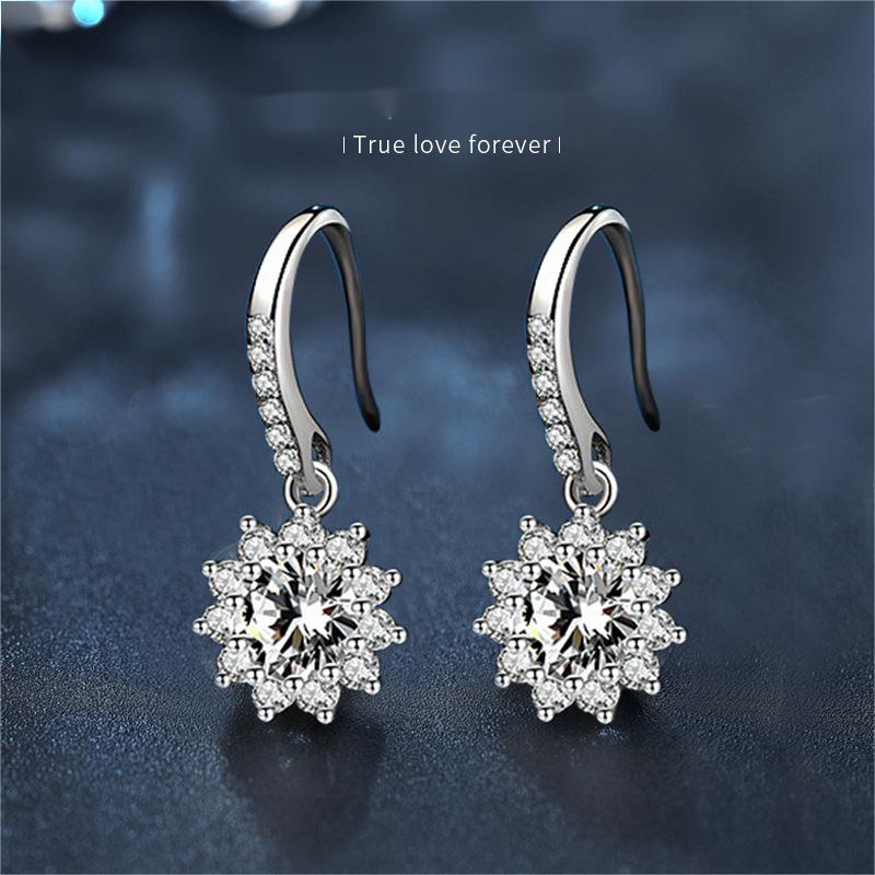 Sophisticated Dangling Sunflowers Adorned by High-Quality Moissanites Timeless Statement Jewels Crafted from Solid 925 Silver
