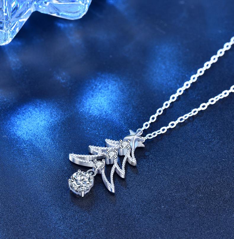 925 Sterling Silver Christmas Tree Pendant Necklace with Moissanite | Holiday Gift Jewelry for Women | Delicate Star Design