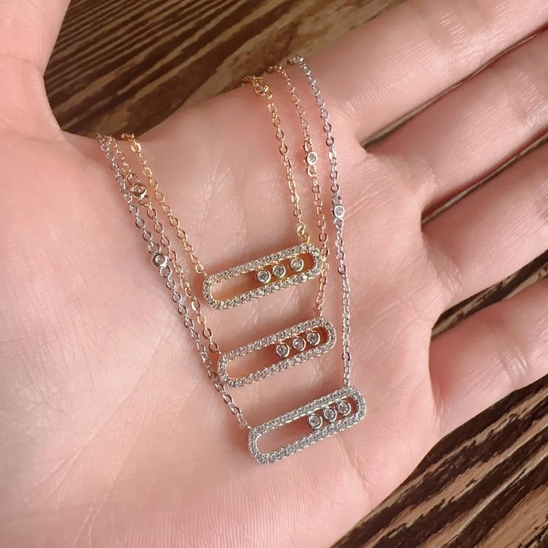 Pendants Fashionable And Elegant Three Diamond Sliding Necklace High-end Design A Gift For Girlfriend Or Wife