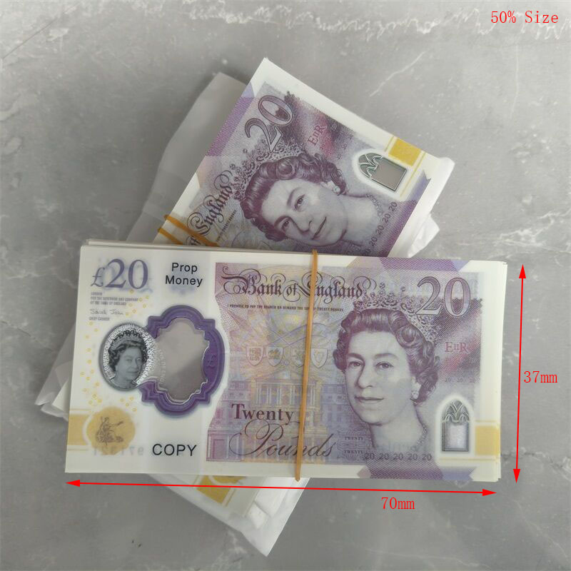 Realistic Plastic Prop Money 10 20 50 UK Pounds Educational Fake Money, Pretend Money Notes for Role Play Festive & Party Supplies 78*33mm 50% Size