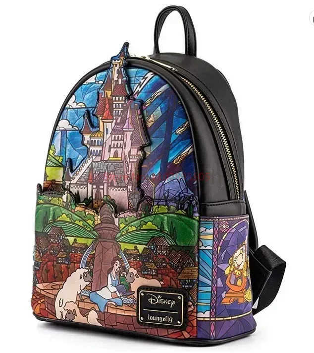 Disney Loungefly Disney Bags Beauty And The Beast Library Castle Scene Mini Backpacks Cartoon Double Shoulder Women Portable BackpackXJ250506