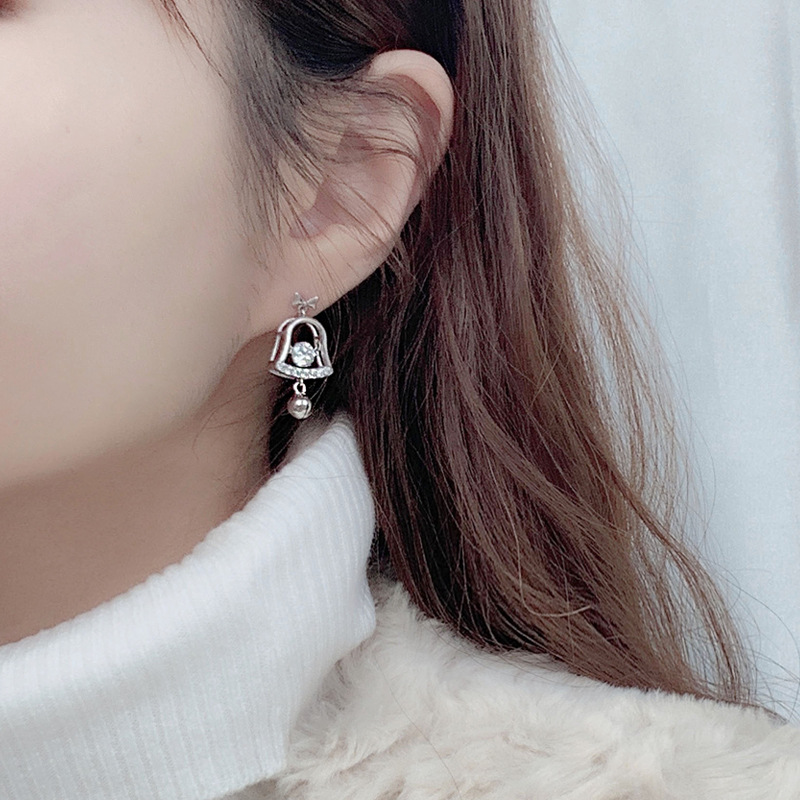Christmas Bell Moissanite Stud Earrings - 925 Sterling Silver, Hypoallergenic, Festive Gift for Her
