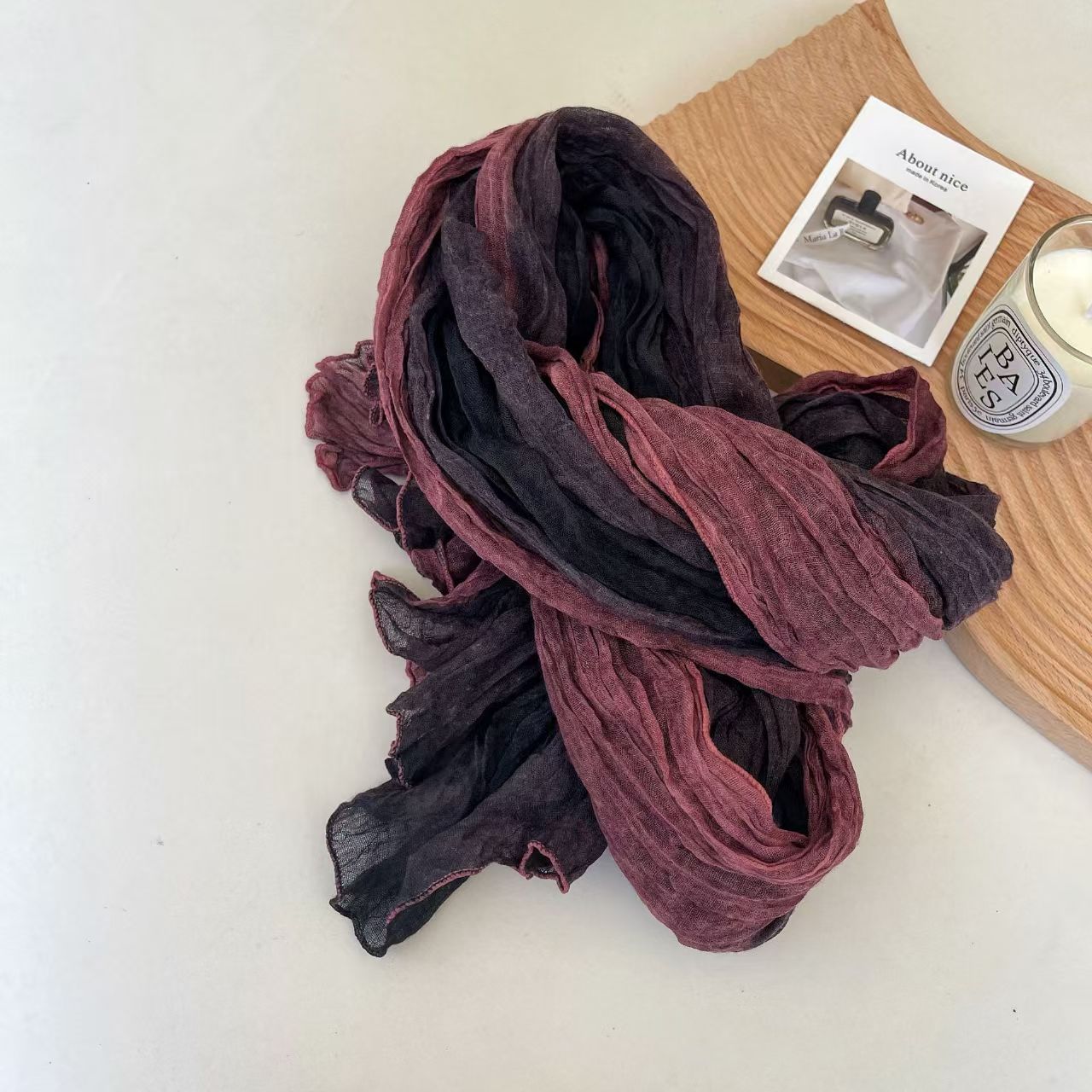 T639 cotton and linen shawl Korean style literary fresh retro color matching gradient color fashion all-match trendy pleated long scarf
