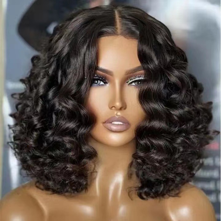 wig Womens high-temperature silk synthetic full top headband short curly hair small wave wig