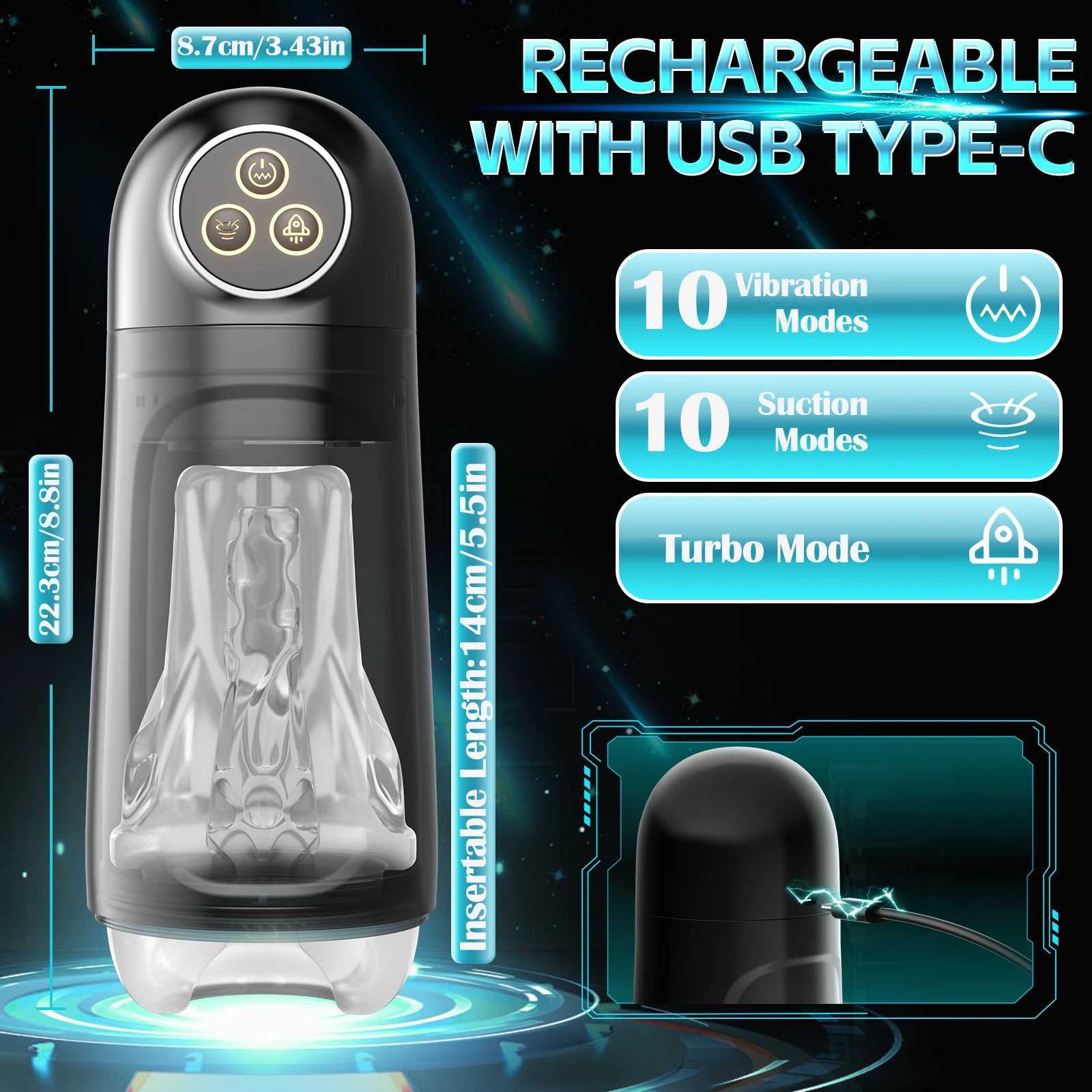 Automatic Sucking Male Masturbator Vibration Blowjob Machine Masturbation Cup With 9 Suction 10 Vibrating Modes Sex Toys for Men W250506