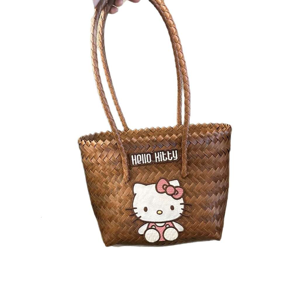 Summer Woven Bag Beach Bag Same Style Kitty Handmade Woven Wicker Basket Bag For Beach Vacation Girls Handbag KQ KQ