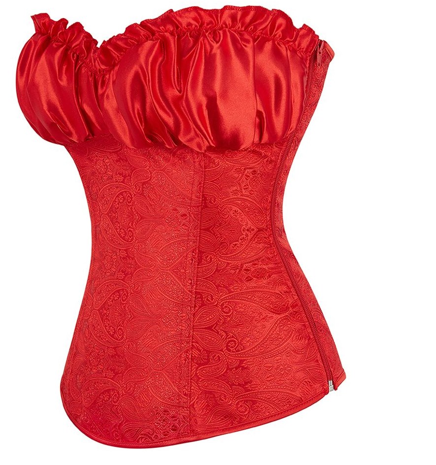 Women's Tanks Zip Side Brocade Women Lace Up Overbust Corset Bustier Outfit Plus Size Korset With Cup Black Apricot White Red Silver 864#