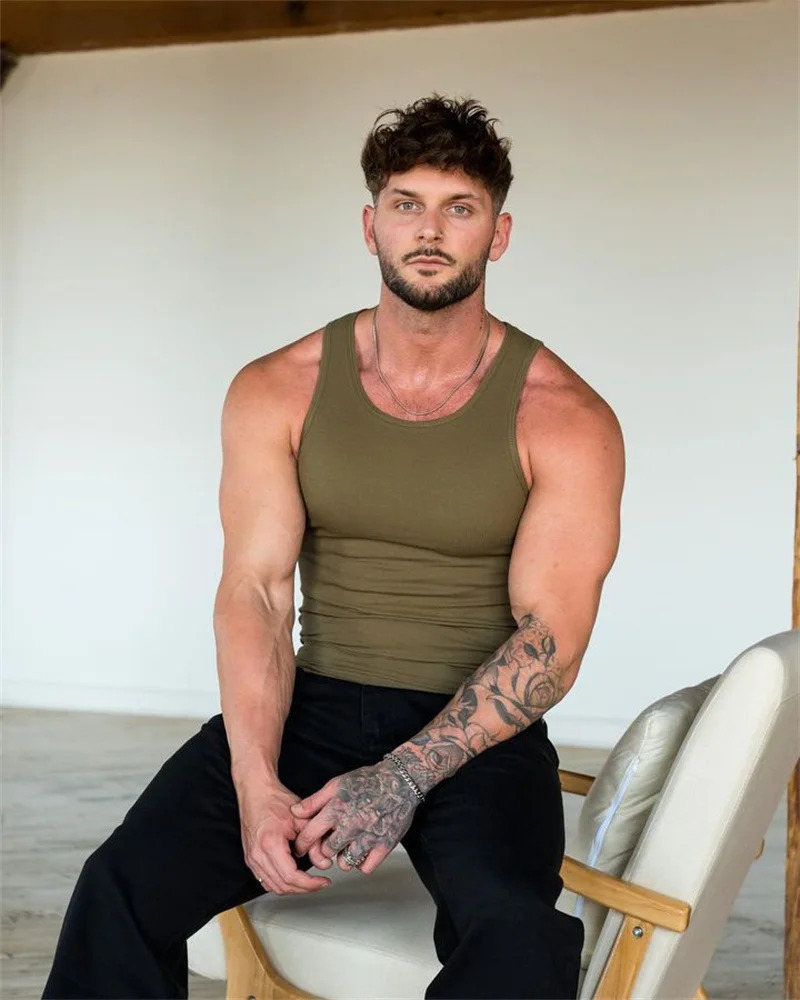 Summer solid color breathable vest quick drying elastic sports mens sleeveless fitness training y250430Z