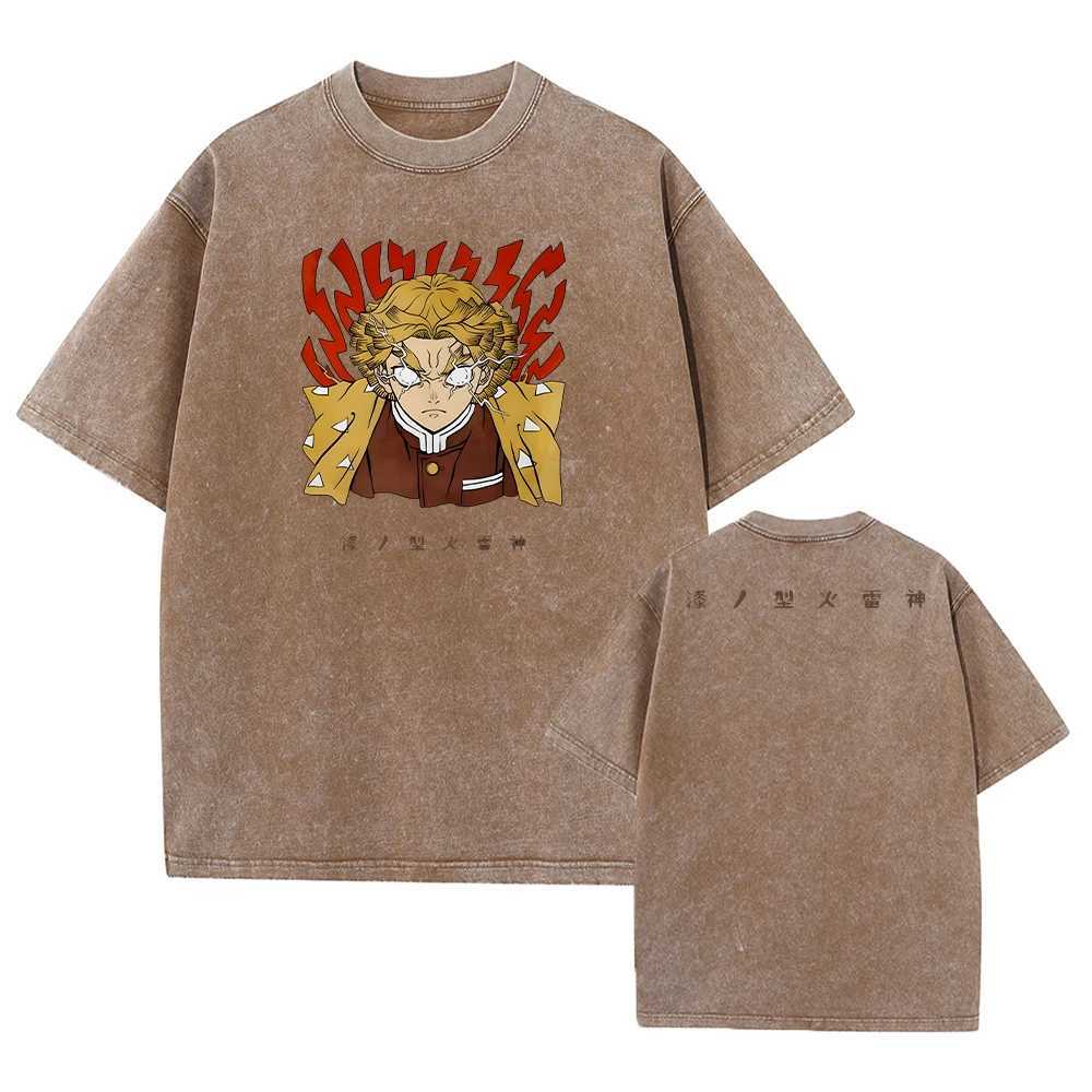 Haruku Demon Slayer Graphic Shirt Men Vintage Oversized Anime Washed T Shirts for Women Streetwear Summer Tees Tshirt