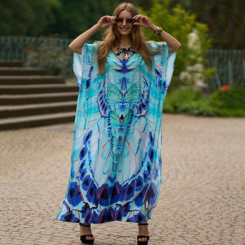 DHEssentials Fashion New Printed Beach Kaftan Long Loose Bikini Cover up