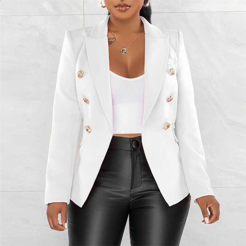HIGH QUALITY est Jacket Star Style Womens Classic Lion Buttons Double Breasted Slim Fitting Blazer Pale Grey 240306