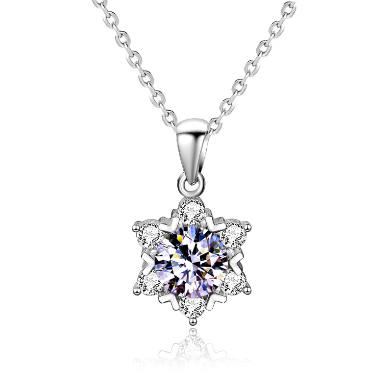Snowflake Moissanite Pendant Necklace - 925 Sterling Silver, Hypoallergenic, Elegant Gift for Her
