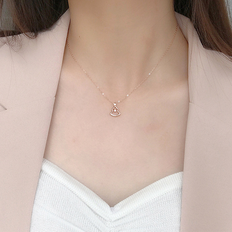 925 Silver Christmas Tree Pendant Necklace | Dainty Zircon Star Choker | Holiday Gift Jewelry for Women Girls