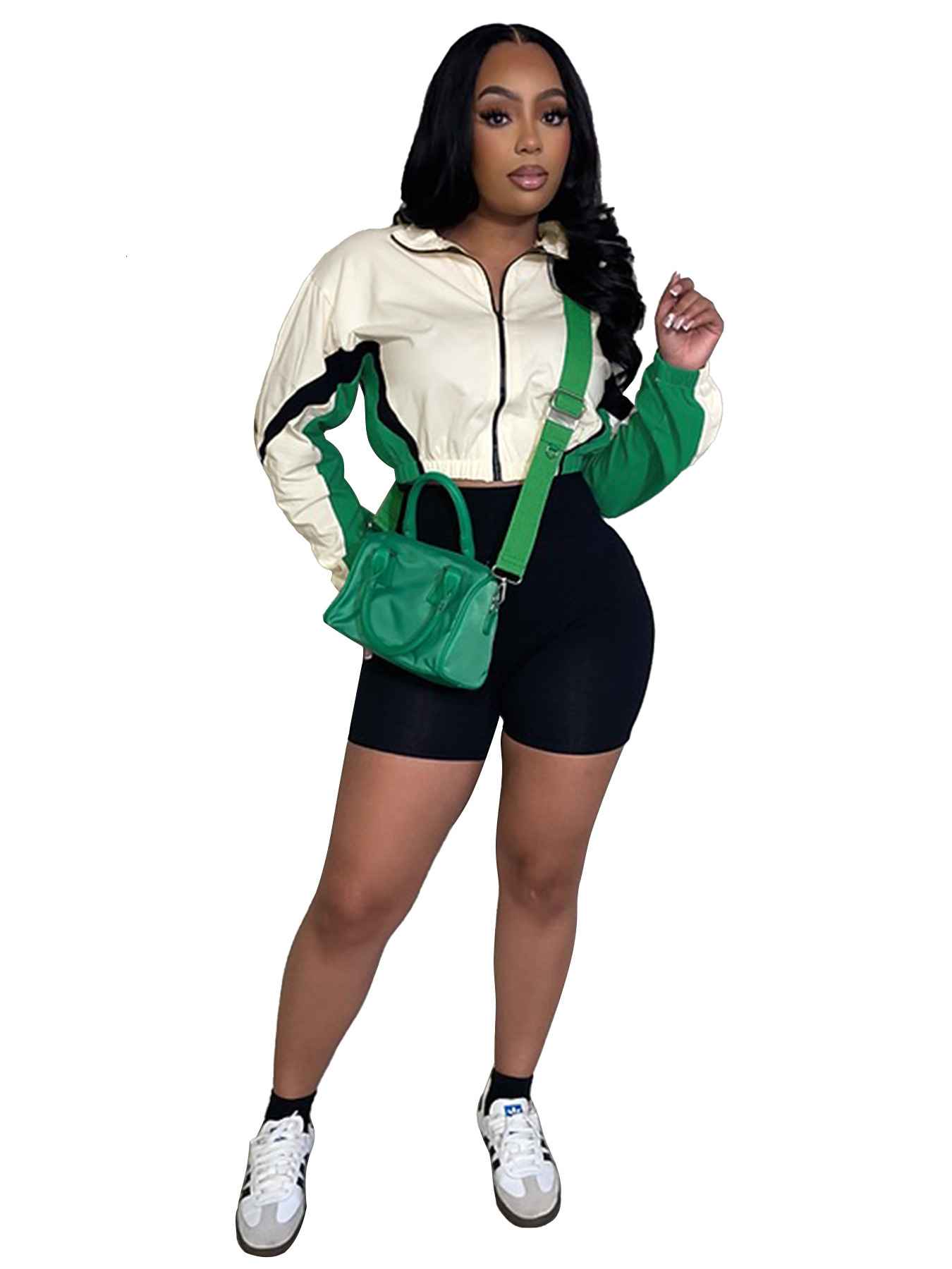 Women Tracksuits Two Pieces Set 2025 New Fashion Clothing Splicing Color Contrast Zipper Long Sleeve Slim Shorts Sports