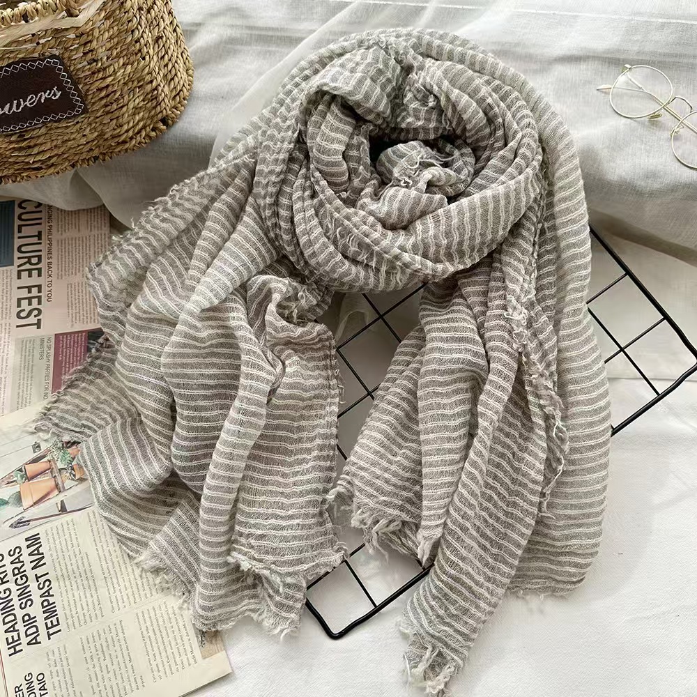 T642 wool scarf Japanese style small fresh striped ladies shawl Morandi color high-end scarf
