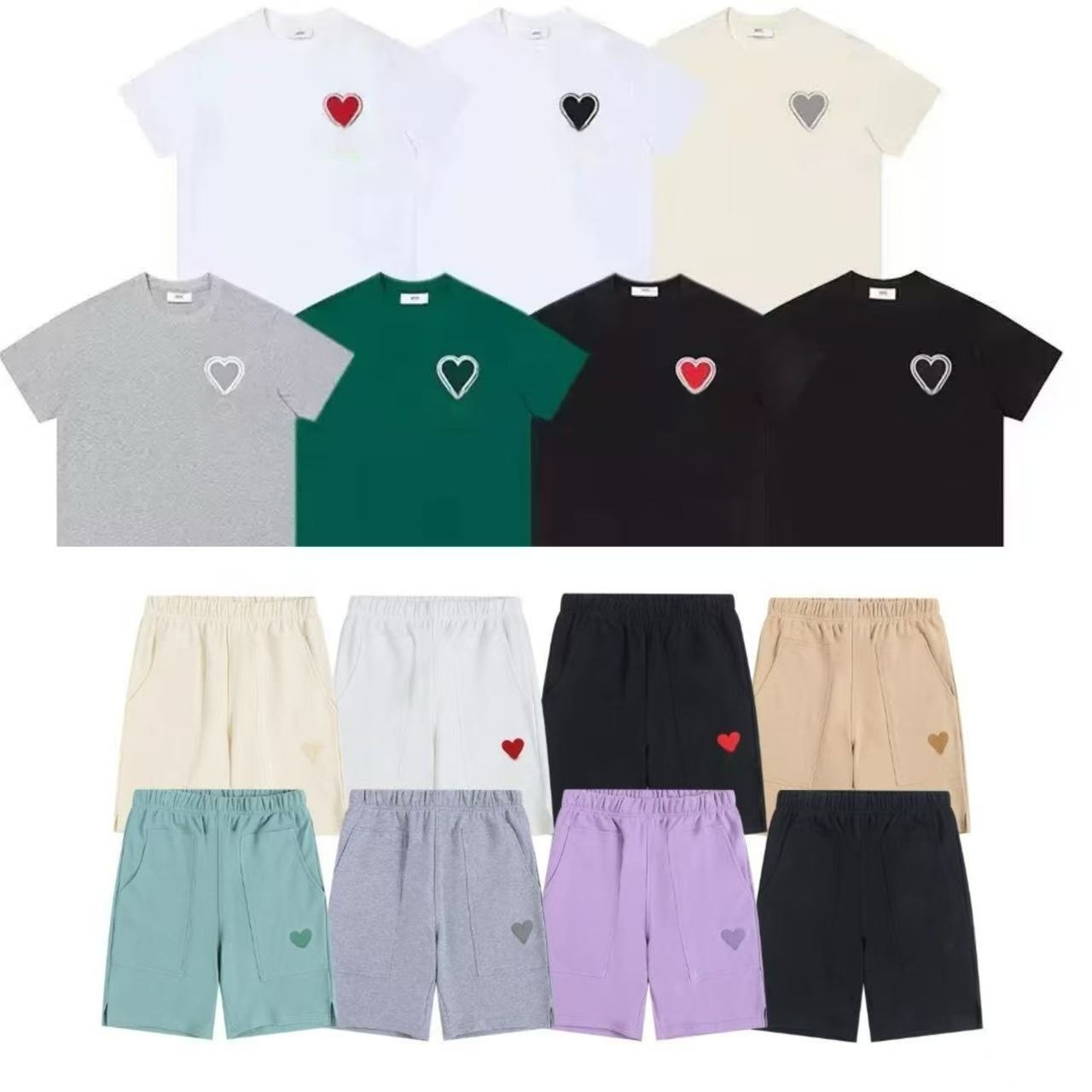 Mens womens t shirt Designer short sleeve Summer Fashion brand leisure loose tide High quality Cottons heart print Luxurys tops Clothing shorts S-XL