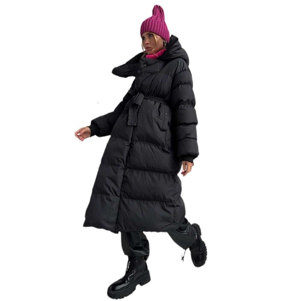 Women's Wear Long Winter New Style, Warm And Thick, Hidden Button Long Hooded Cotton Jacket
