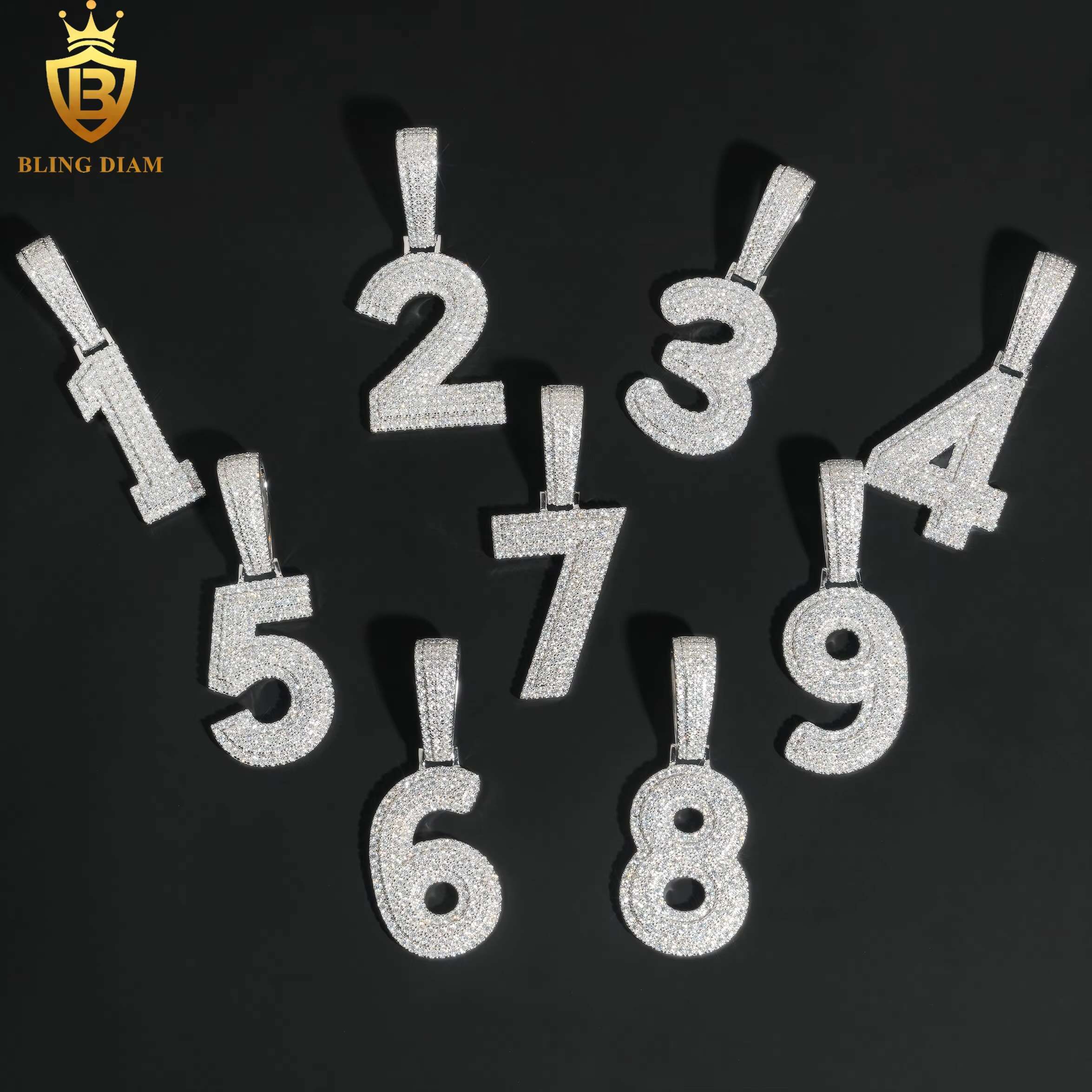 Iced Out Diamond Vvs Moissanite Custom Number Pendant 925 Sterling Silver Hiphop Rapper Jewelry Men