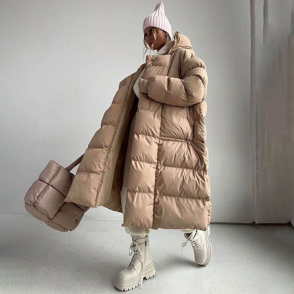 Women's Wear Long Winter New Style, Warm And Thick, Hidden Button Long Hooded Cotton Jacket