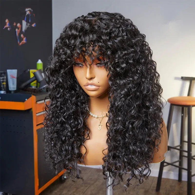 curly Small hair fluffy explosive head high temperature silk wig with bangs long curly hair full head cover now available