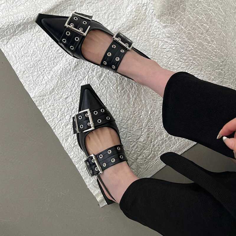 Women Flat With Shoes 2025 Designer Luxury Buckle Fashion Ladies Flats Shoes Slingback Pointed Toe Casual Female Sandals Mules M250512
