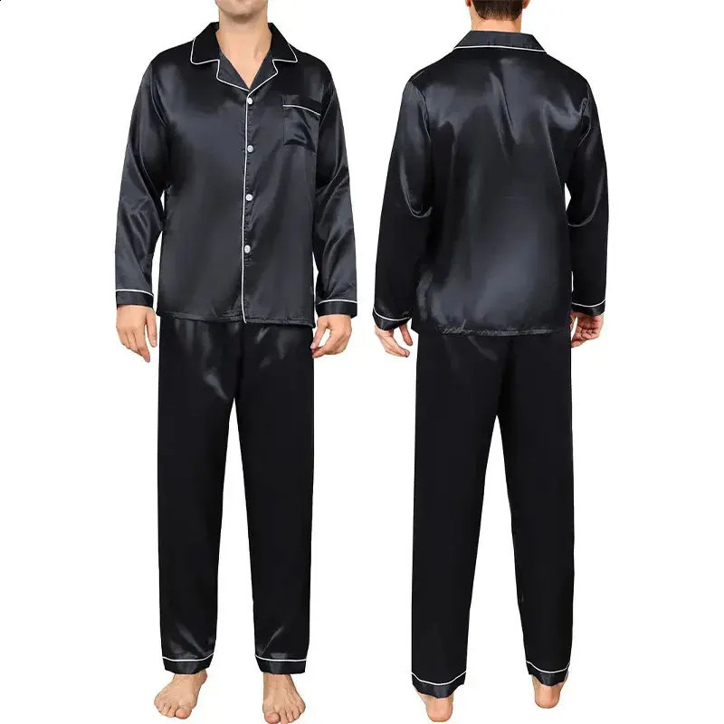 Mens Sleepwear Set Silk Satin Long Sleeve Fashion Soft Home Large Size Spring y250427