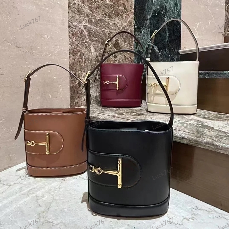 Designer bag 2025, 73 series small bucket bag super large half horse buckle design accessories internal zipper bag detachable shoulder strap womens crossbody bag