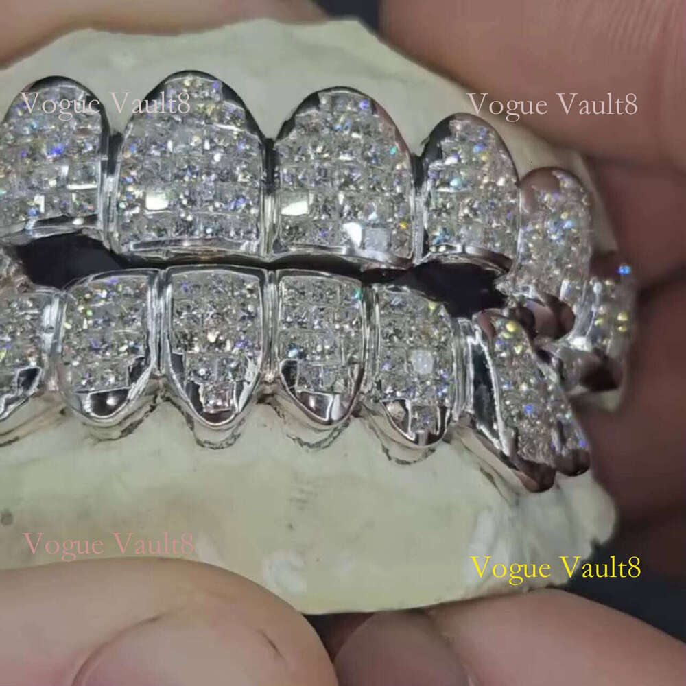 Sterling Sier Custom Made Iced Out Buss Down Invisible Setting Lab Grown Grillz Dia Teeth
