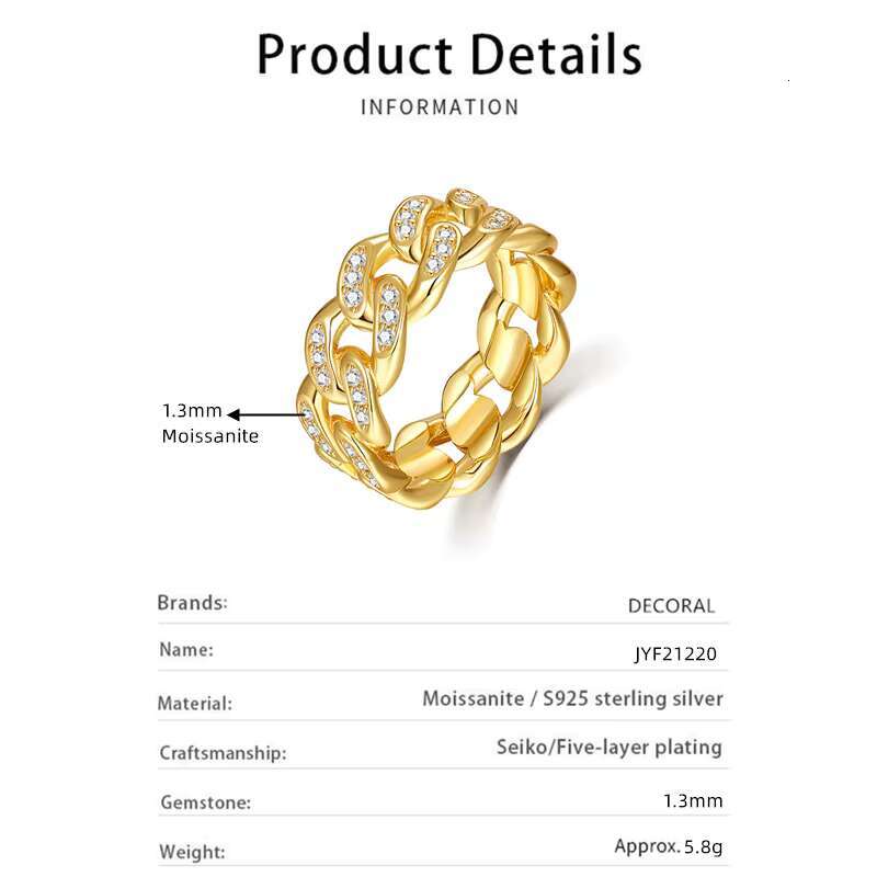 Fine Jewelry 925 Sterling Silver Cuban Moissanite Rings D Color Vvs Moissanite Hip Hop Rings for Women Men