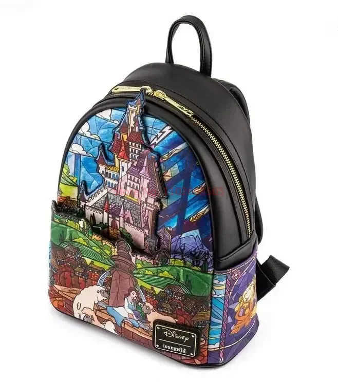 Disney Loungefly Disney Bags Beauty And The Beast Library Castle Scene Mini Backpacks Cartoon Double Shoulder Women Portable BackpackXJ250506