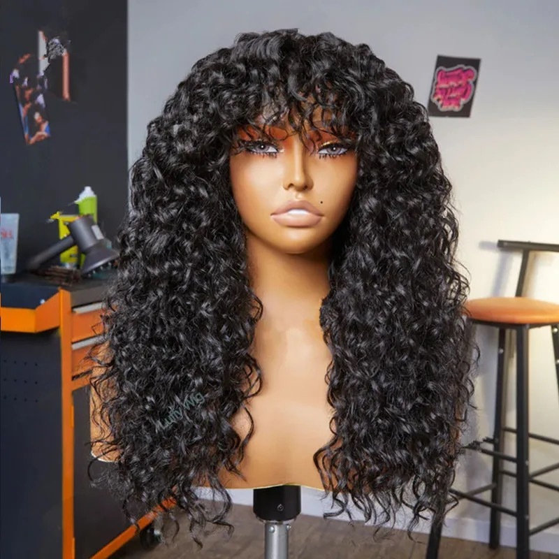 curly Small hair fluffy explosive head high temperature silk wig with bangs long curly hair full head cover now available