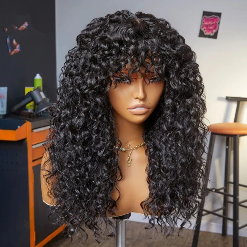 curly Small hair fluffy explosive head high temperature silk wig with bangs long curly hair full head cover now available