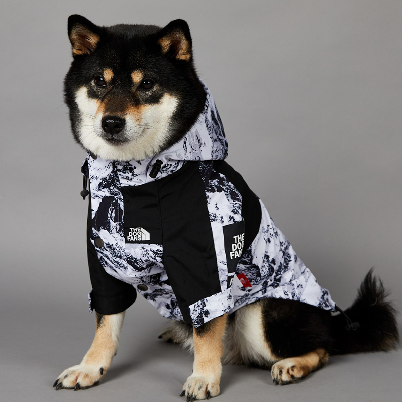 THE DOG FANS Dog Winter Coat, Waterproof Dog Hooded Jacket, Windproof Black White Snow Mountain Color Scheme Coat with Leash Hole for Small Medium Lar