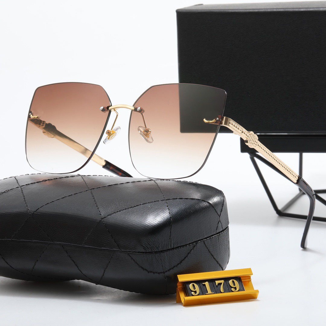 Designer sunglasses for women summer fashion premium rimless glasses with gold logo luxury temples outdoor casual square frame sunglasses beach