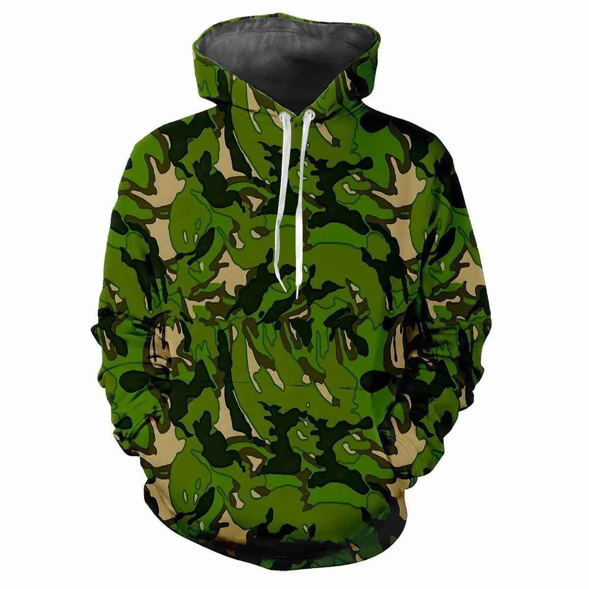 Trendy mens hoodie printed camouflage digital print casual long sve hood thick fabric tops w250506