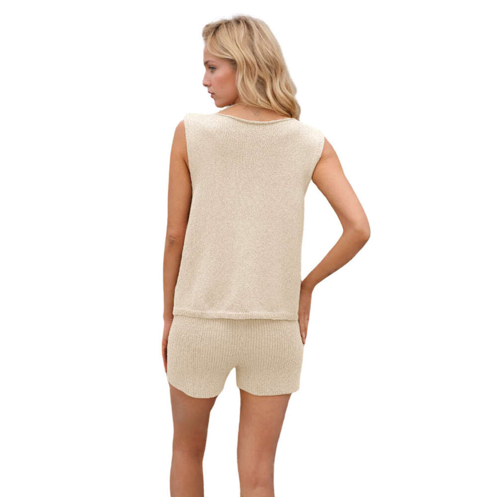 hoodie Women's Wear New Summer Tiktok Women's V-Neck Casual Strap Vest Knitted Set jacket