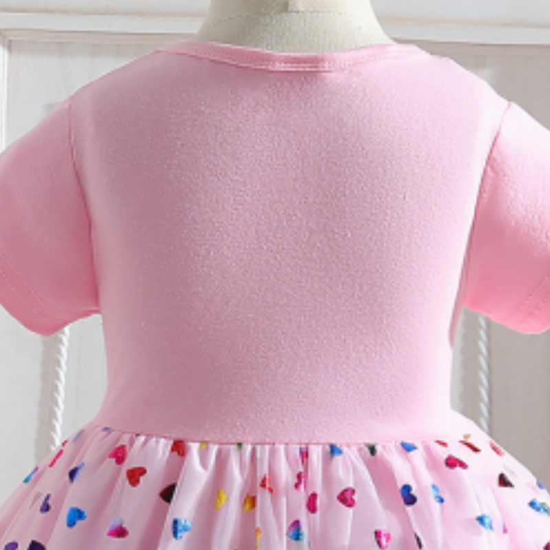 DISNEY Elsa princess dress baby clothes Children's summer dress cartoon print short sleeves and mesh princess dress.