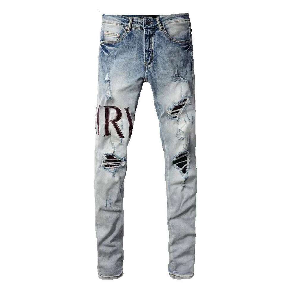 AMlRl designer mens high quality slim fit usa uk drip skinny hiphop pants letter embroidered drill y2k jeans S2566