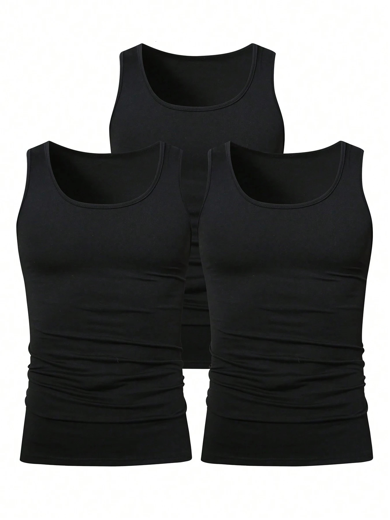 3 summer mens sleeveless vests solid underwear Oneck gym Tshirt fashionable casual slim fit vest 250430Z