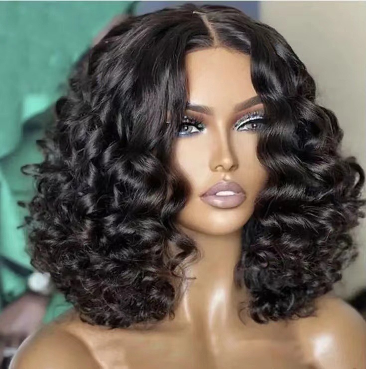 wig Womens high-temperature silk synthetic full top headband short curly hair small wave wig