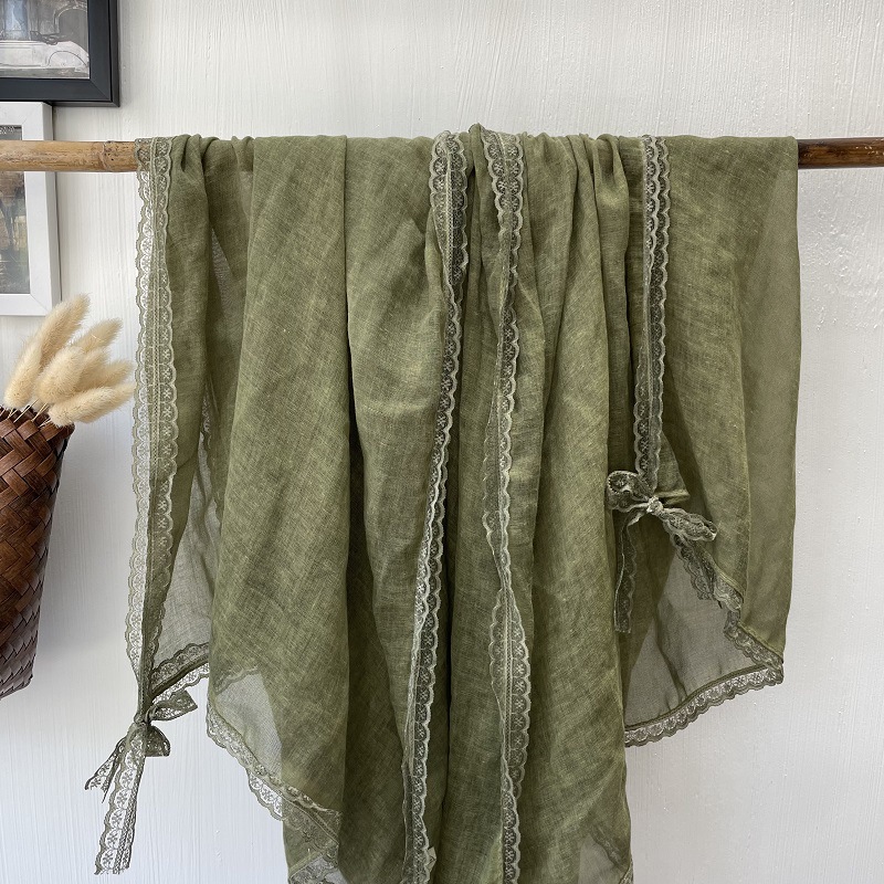 K632 Exquisite niche solid color shawl Dunhuang grassland sunshade sunscreen cotton linen desert grassland headscarf shawl photo long scarf