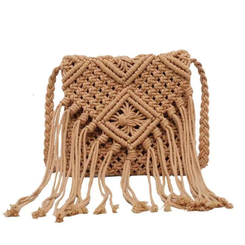 Summer Woven Bag Beach Bag Cotton Thread Crossbody Grass Ethnic Style Handmade Woven Bag Hollowed Out Tassel Fresh Korean Version Small Bag KQ KQ