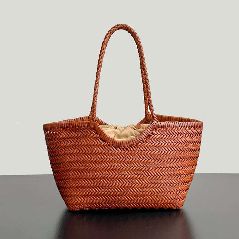 Summer Woven Bag Beach Bag Handmade Cowhide Woven Tote Bag New Genuine Leather Vegetable Basket Large Capacity Vacation Style Shoulder Bag Women S Sum