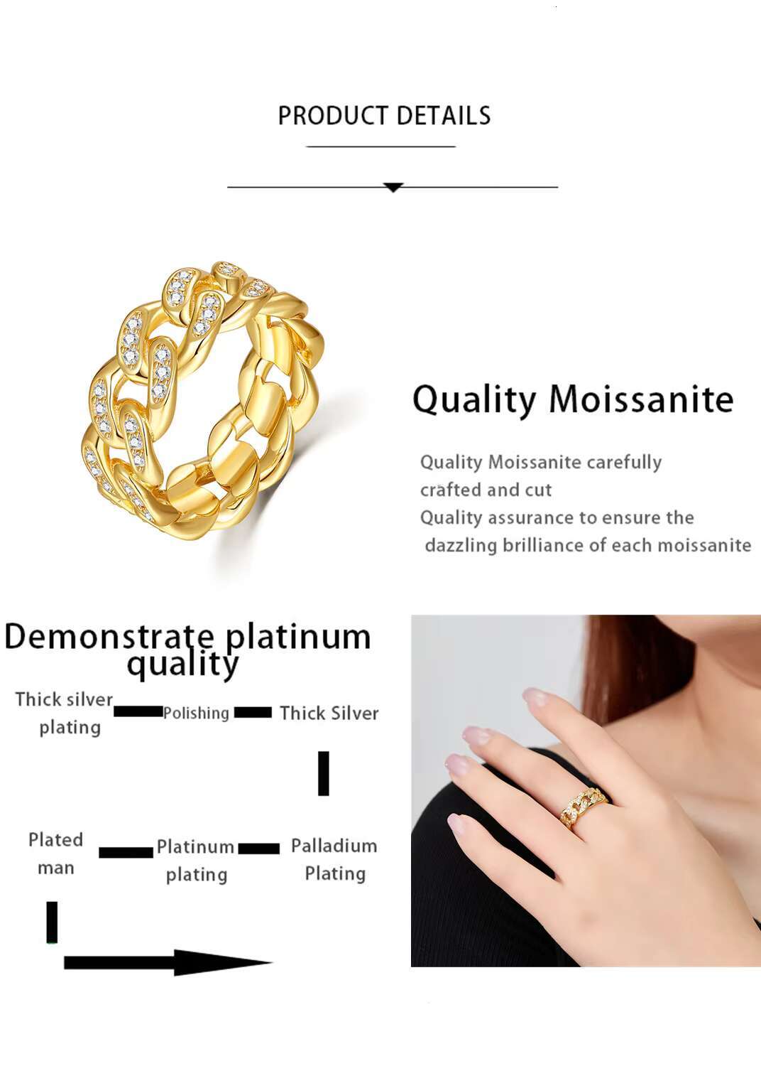 Fine Jewelry 925 Sterling Silver Cuban Moissanite Rings D Color Vvs Moissanite Hip Hop Rings for Women Men