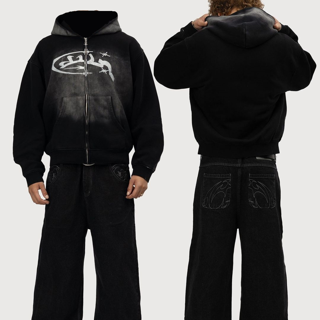 Sweatshirt print pattern long sleeved pullover hooded sweatshirt jacket trendy street y2k 240923