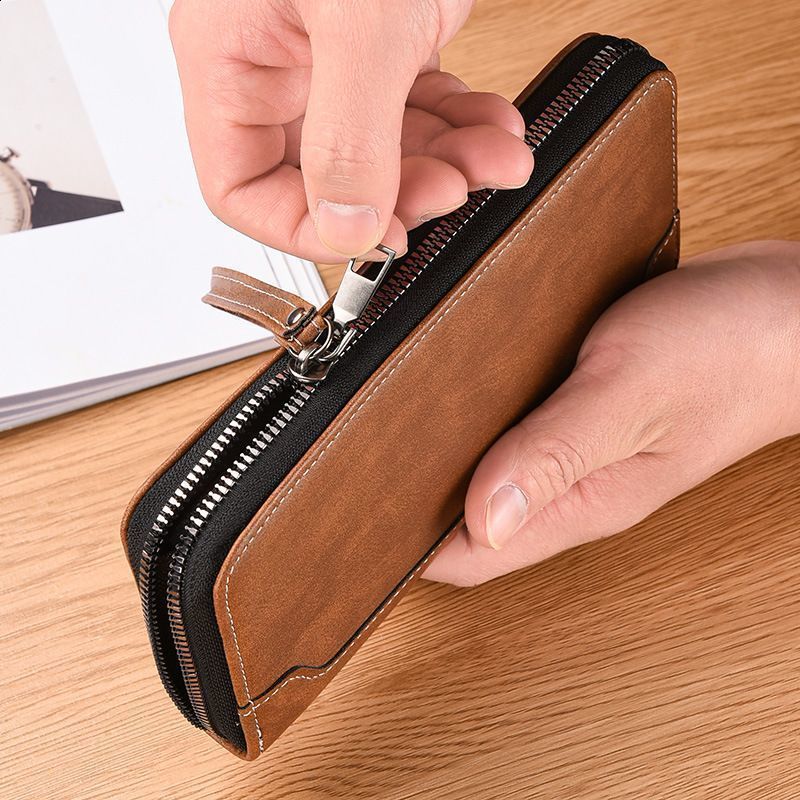 Wallet mens large capacity long tote bag for outdoor use mobile phone bag for mens grab bag handbag zipper style 240812