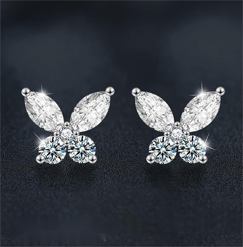 925 Sterling Silver Butterfly Stud Earrings with Moissanite Stones for Women, Lightweight Hypoallergenic Jewelry Gift