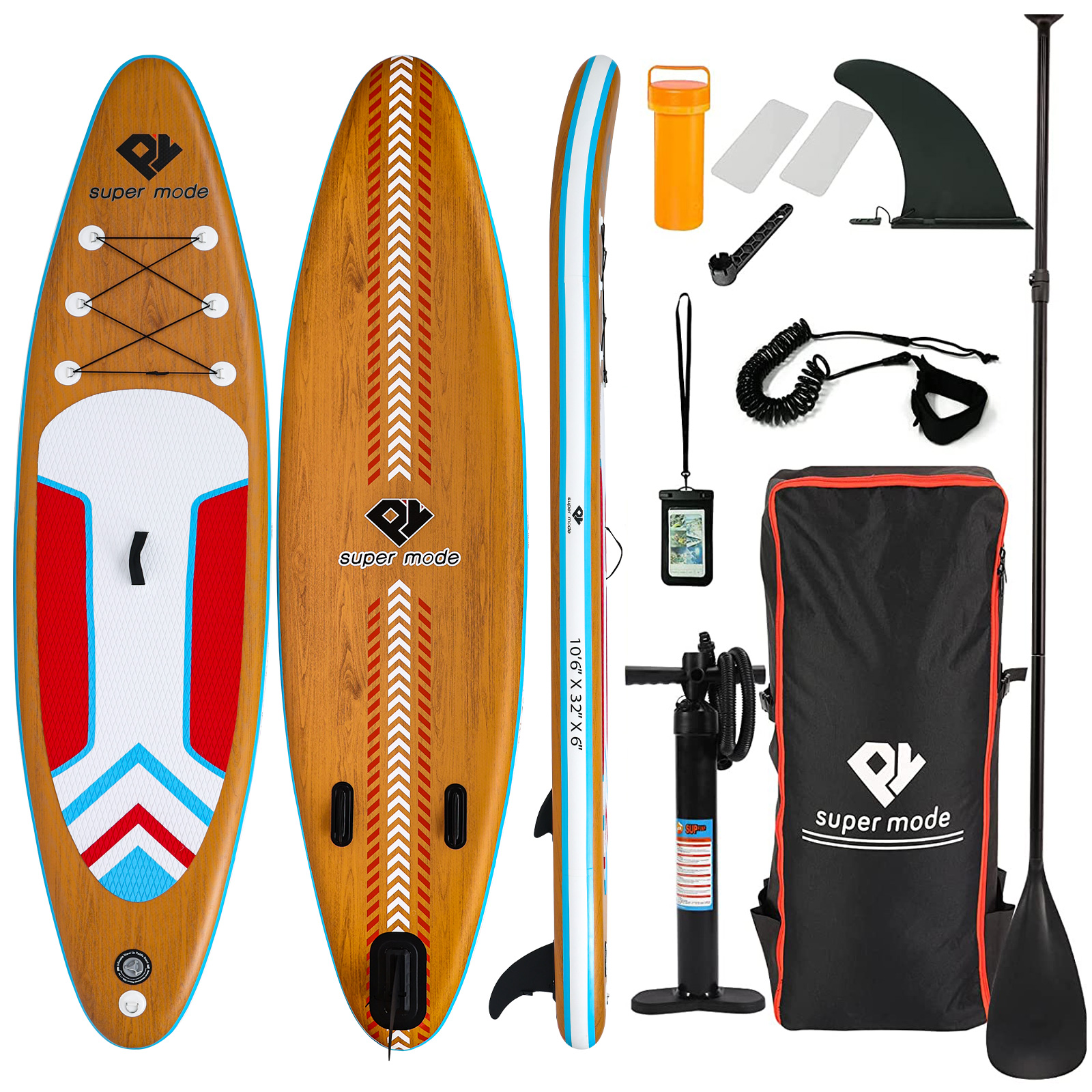 Inflatable Stand Up Paddle Board 10' 6 x 32 x 6 with Premium SUP Accessories - Backpack, Adjustable Paddle, Non-Slip Deck, Hand Pump, Leash, Fins