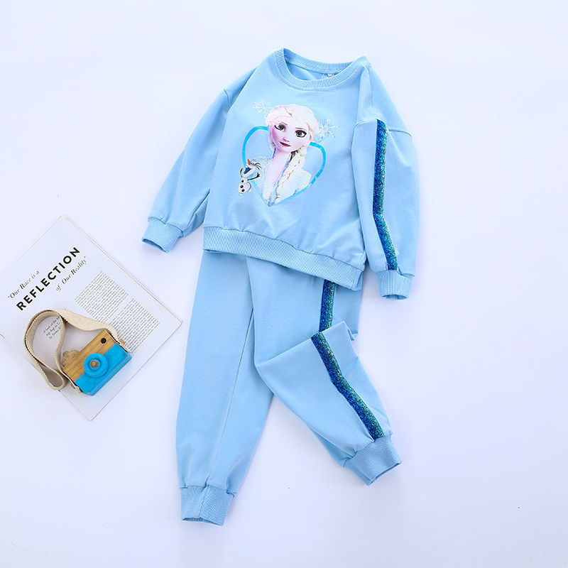DISNEY Elsa princess kids clothes baby designer clothes Frozen girl two-piece set kids designer clothes Soft fabric.