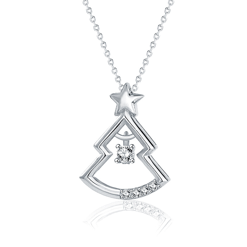 925 Silver Christmas Tree Pendant Necklace | Dainty Zircon Star Choker | Holiday Gift Jewelry for Women Girls